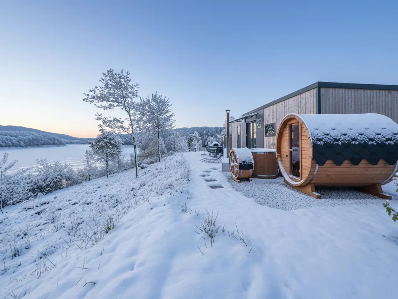 Tiny-Chalet "Feriendorf Seeblick" mit Fasssauna und HotTub am Eixendorfer See 5